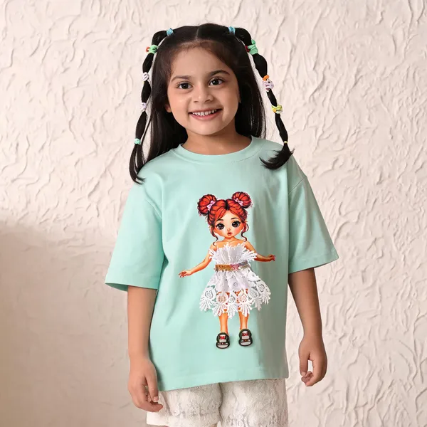 Mint_Green_Cotton_Printed_T-Shirt_And_Shorts_Set_For_Girls