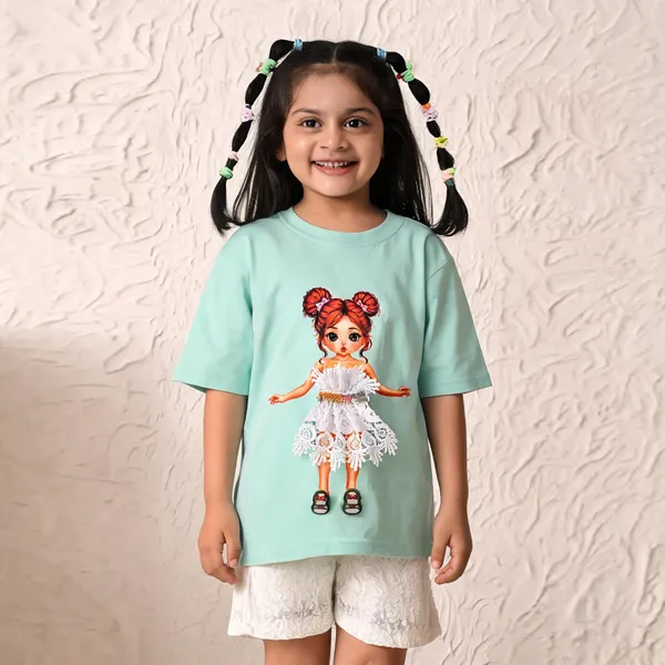 Mint_Green_Cotton_Printed_T-Shirt_And_Shorts_Set_For_Girls