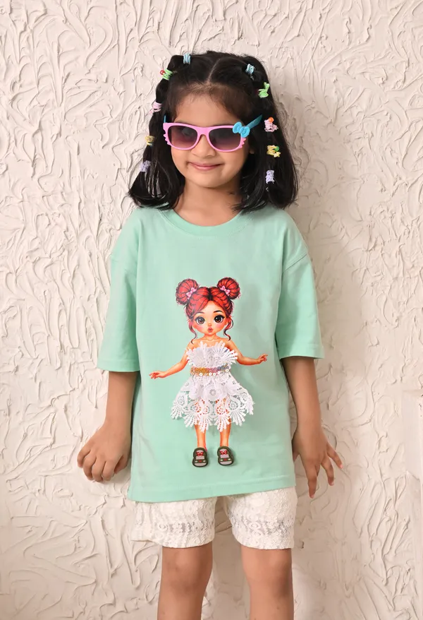 Mint_Green_Printed_T-Shirt_And_Shorts_Set_For_Girls
