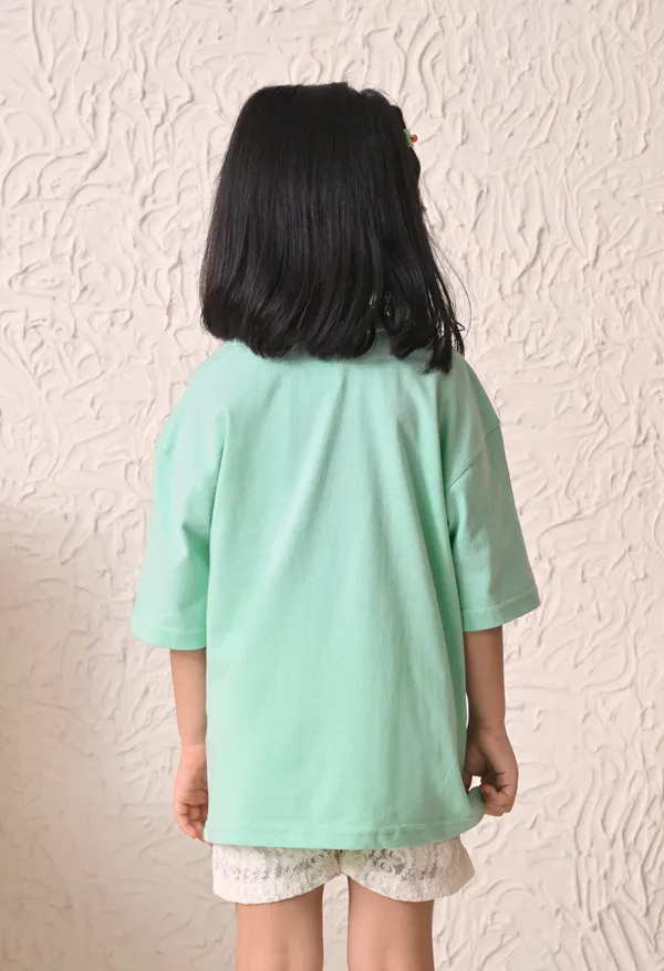 Mint_Green_Printed_T-Shirt_And_Shorts_Set_For_Girls