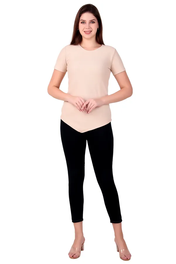 Cream_100%_Polyester_T-Shirt_For_Women