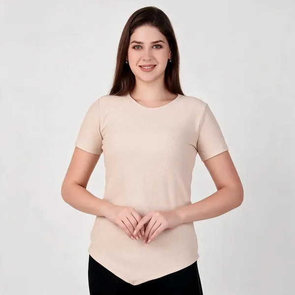 Cream_100%_Polyester_T-Shirt_For_Women