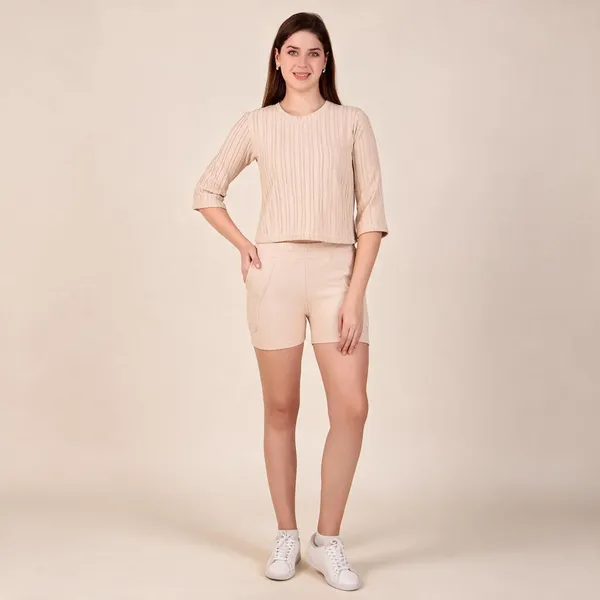 Cream_100%_Polyester_Top_Bottom_Set_For_Women