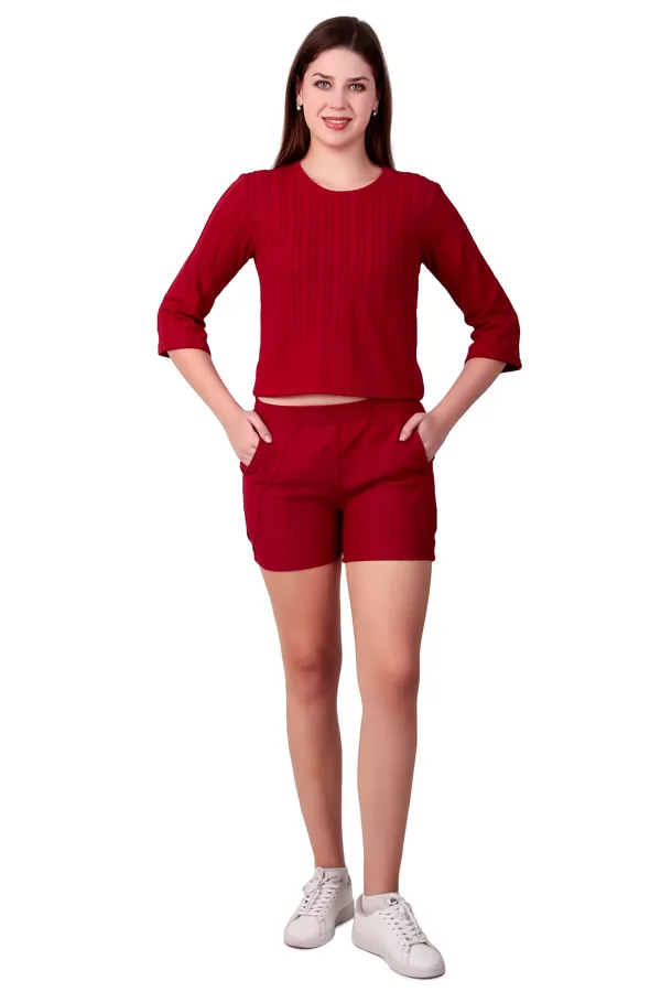 Maroon_100%_Polyester_Top_Bottom_Set_For_Women