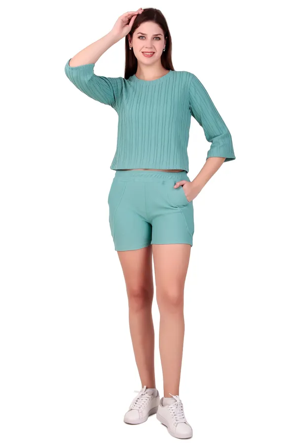 Sea_Green_100%_Polyester_Top_Bottom_Set_For_Women
