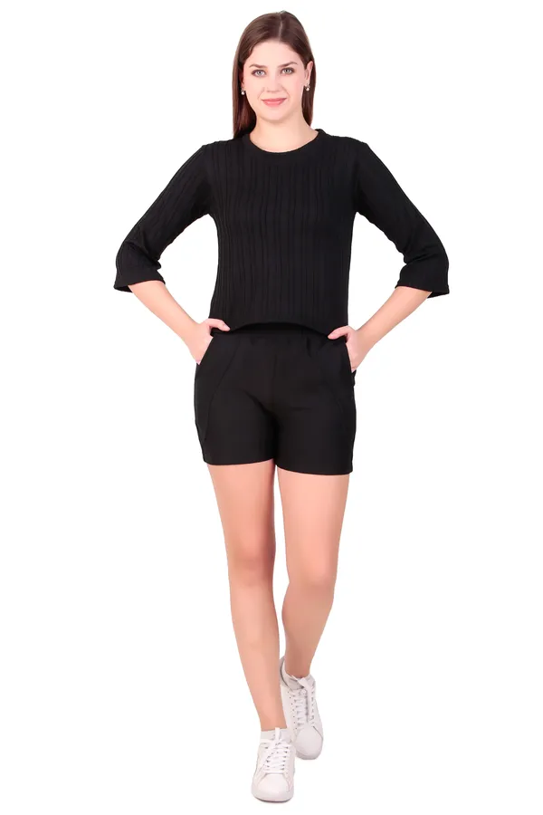 Black_100%_Polyester_Top_Bottom_Set_For_Women