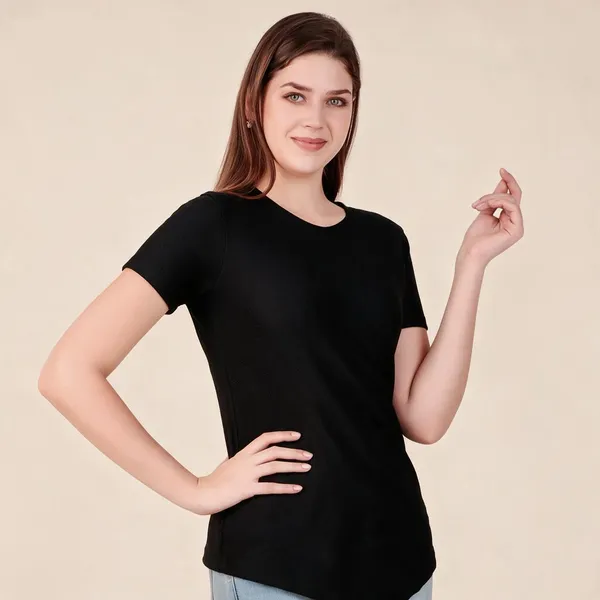 Black_100%_Polyester_T-Shirt_For_Women
