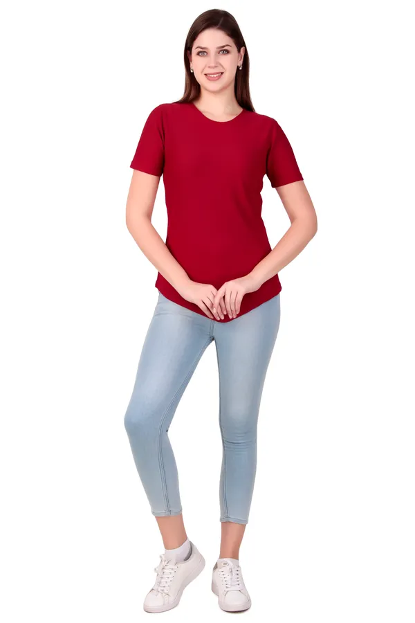 Maroon_100%_Polyester_T-Shirt_For_Women