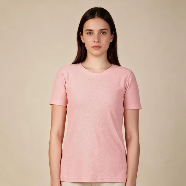 Pink_100%_Polyester_T-Shirt_For_Women