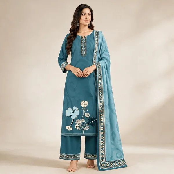 Teal_Crepe_Unstitched_Kurta_Set_Material_For_Women