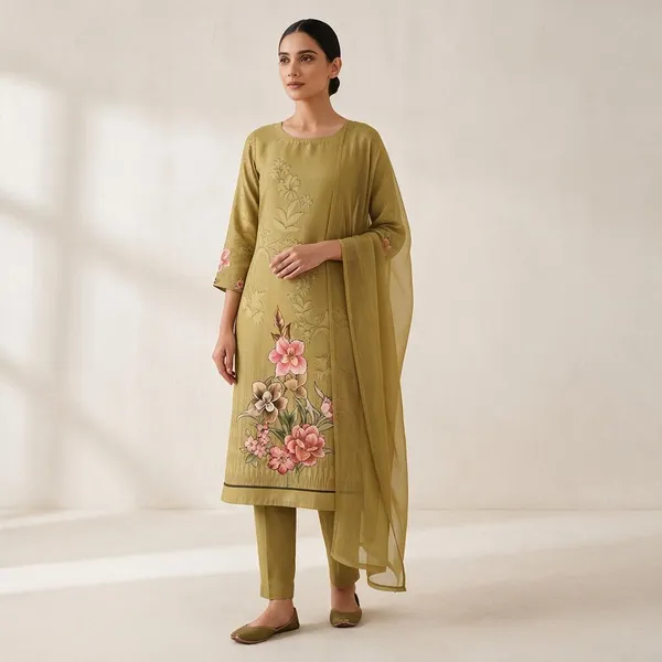 Olive_Green_Lawn_Cotton_Unstitched_Kurta_Set_Material_For_Women