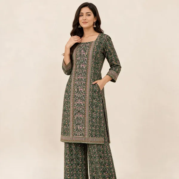 Green_Crepe_Kurta_Palazzo_Set_Unstitched_For_Women