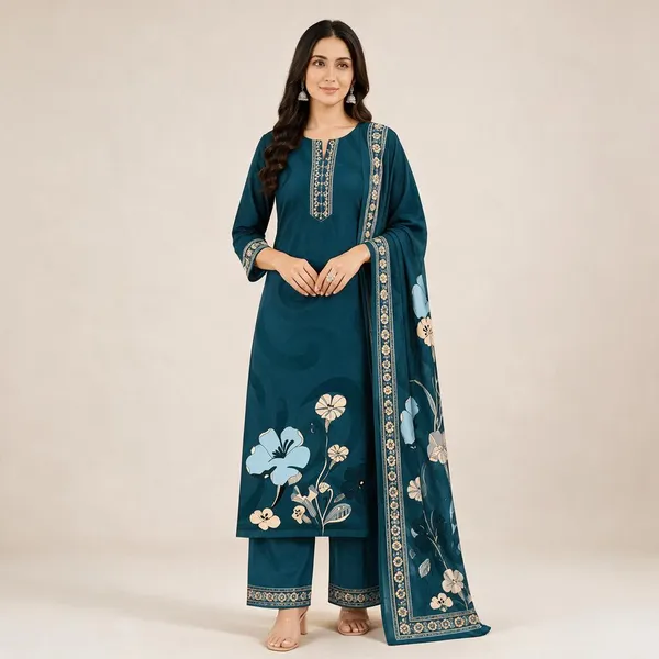 Teal_Crepe_Unstitched_Kurta_Set_Material_For_Women