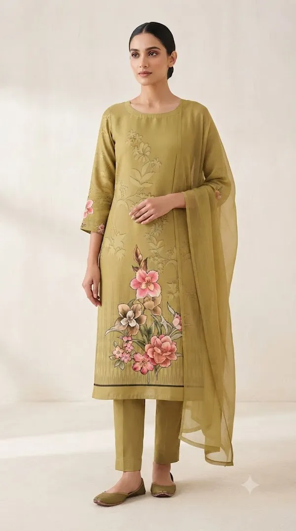 Olive_Green_Lawn_Cotton_Unstitched_Kurta_Set_Material_For_Women