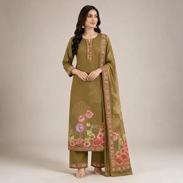 Olive_Green_Crepe_Unstitched_Suit_Set_For_Women