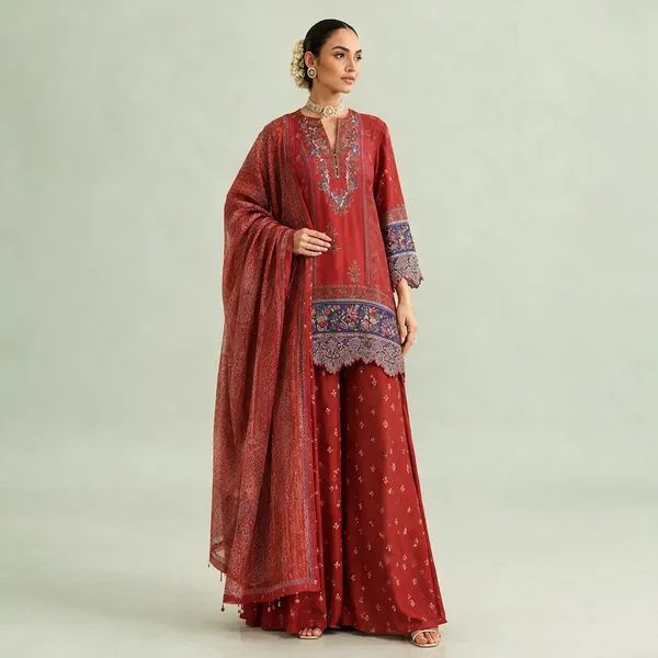Red_Crepe_Kurta_Palazzo_Set_Unstitched_For_Women
