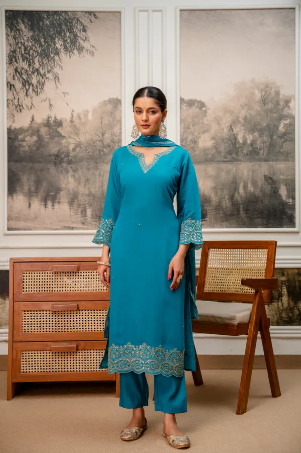 Teal_Embroidered_Straight_Kurta_Set_For_Women