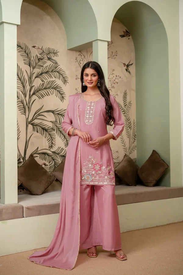 Lavender_Premium_Chinon_Kurta_Sharara_Set