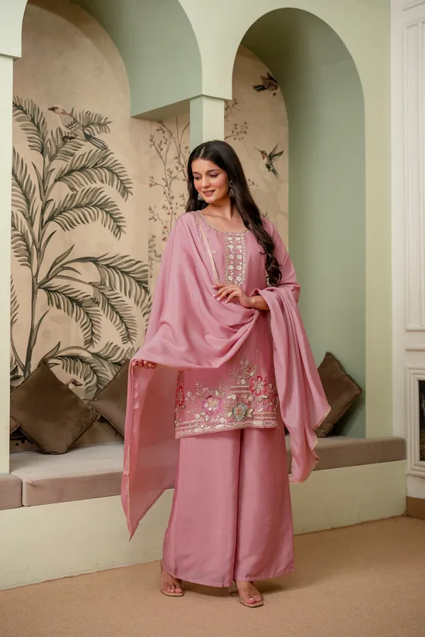 Lavender_Premium_Chinon_Kurta_Sharara_Set