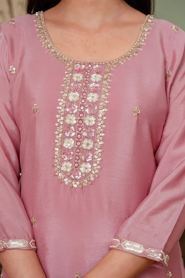 Lavender_Premium_Chinon_Kurta_Sharara_Set