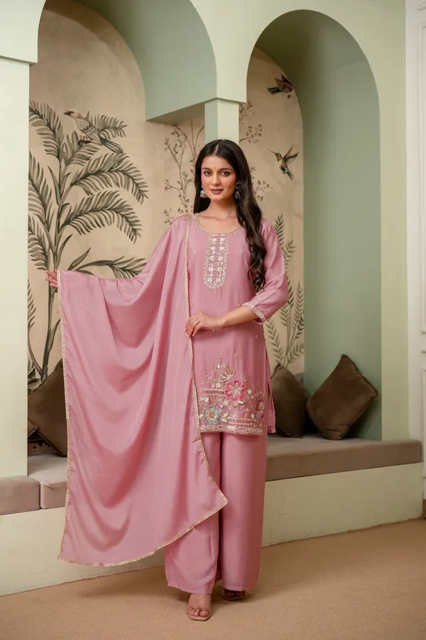 Lavender_Premium_Chinon_Kurta_Sharara_Set