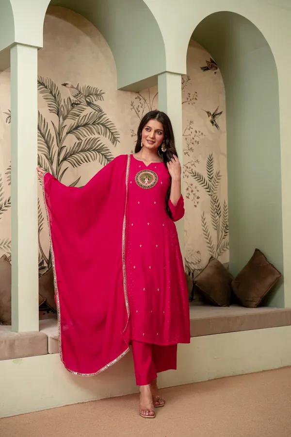 Raspberry_Pink_Premium_Mul_Chanderi_Kurta_Pant_Set