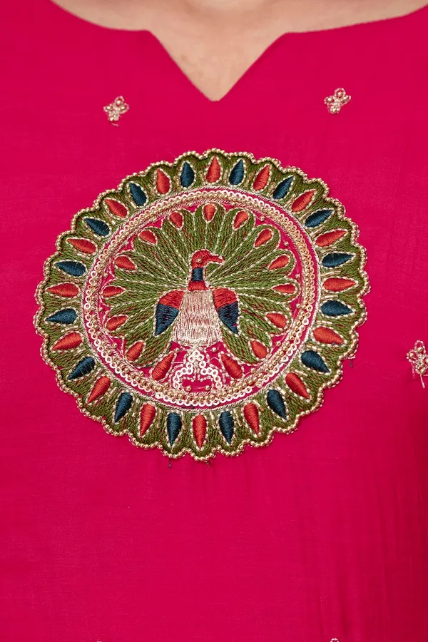 Raspberry_Pink_Premium_Mul_Chanderi_Kurta_Pant_Set