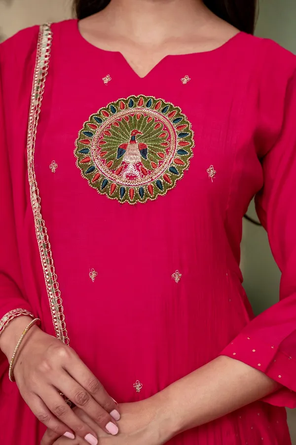 Raspberry_Pink_Premium_Mul_Chanderi_Kurta_Pant_Set