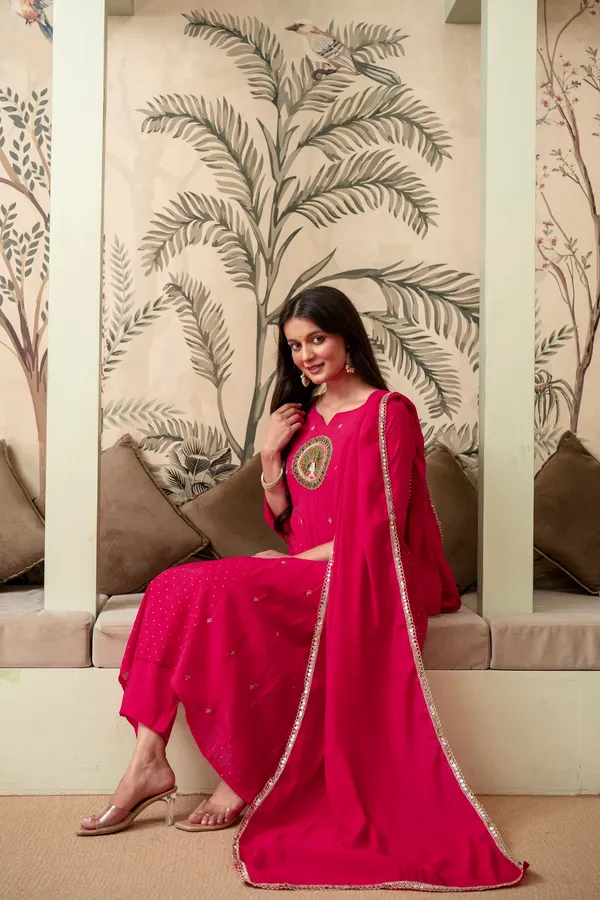 Raspberry_Pink_Premium_Mul_Chanderi_Kurta_Pant_Set