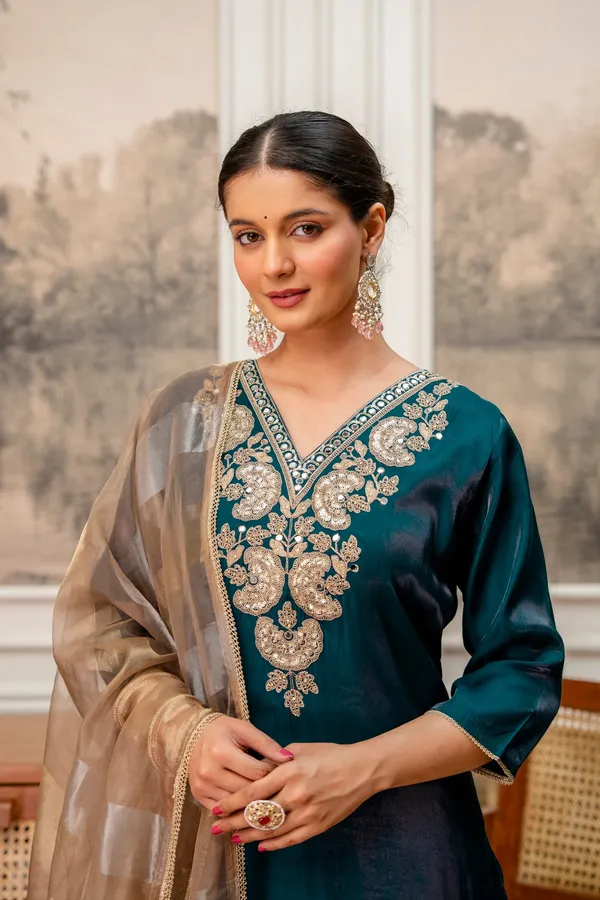 Dark_Rama_Green_Tissue_Simar_Kurta_Pant_Set