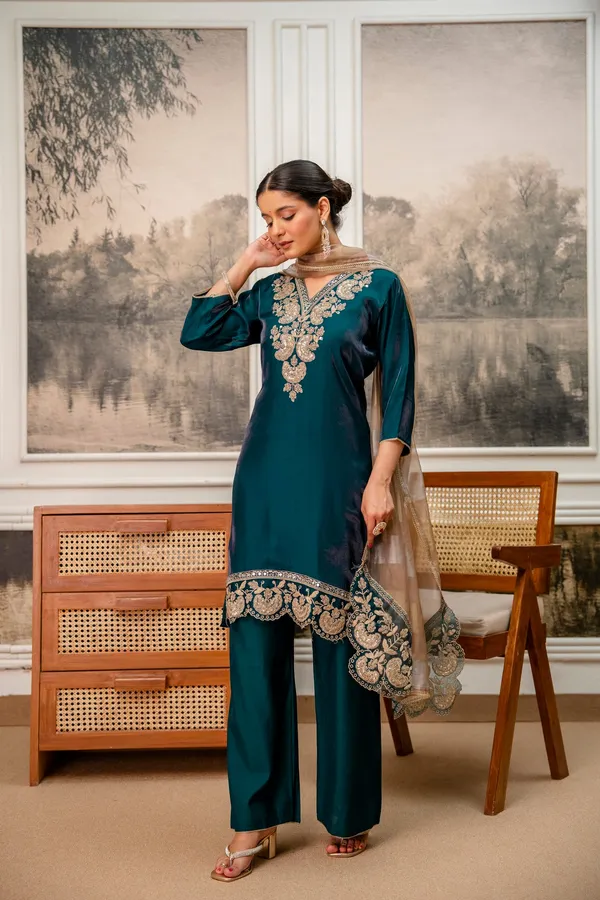 Dark_Rama_Green_Tissue_Simar_Kurta_Pant_Set
