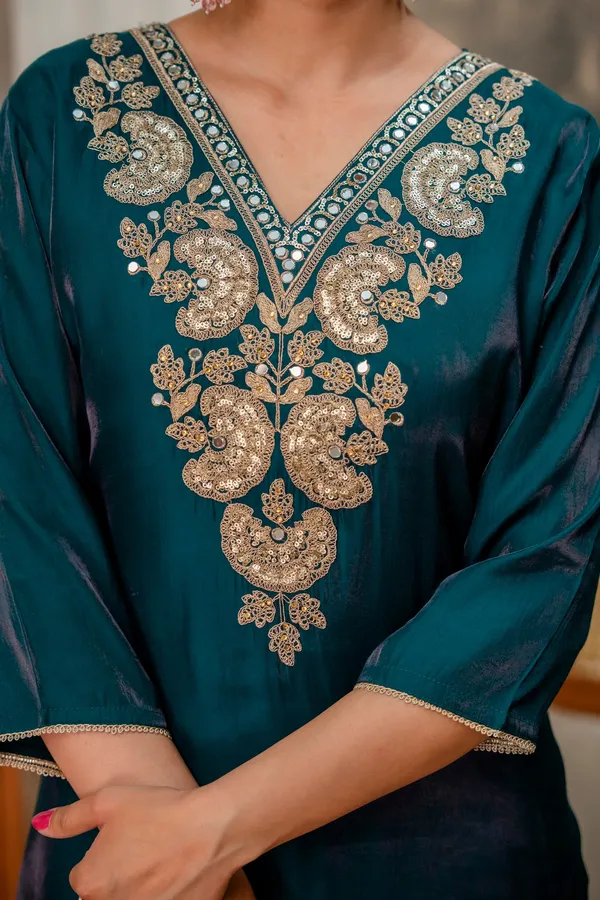 Dark_Rama_Green_Tissue_Simar_Kurta_Pant_Set
