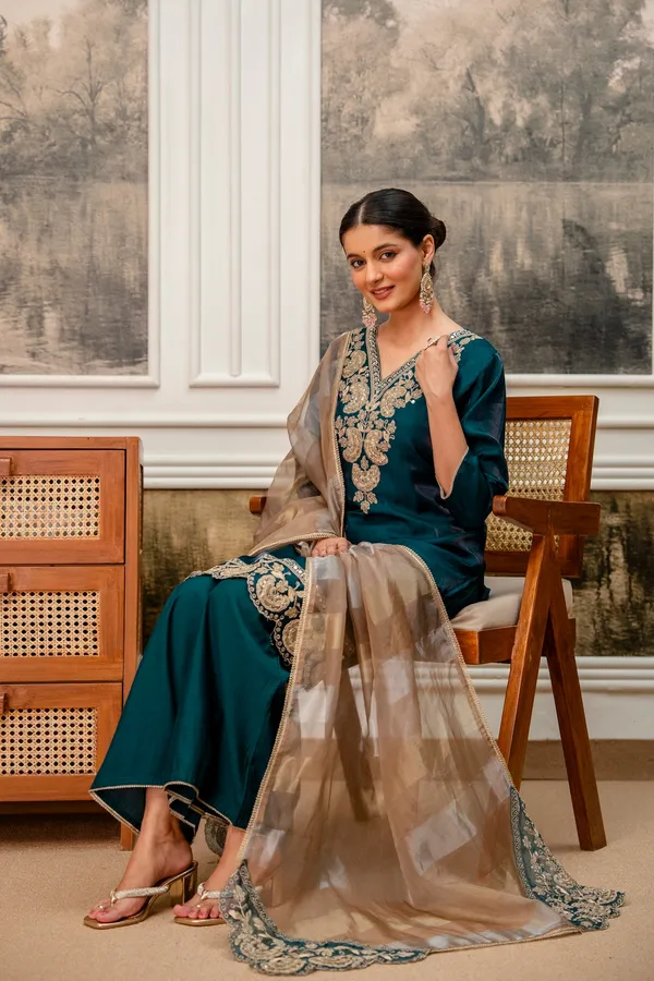 Dark_Rama_Green_Tissue_Simar_Kurta_Pant_Set