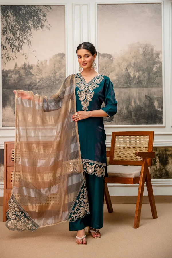 Dark_Rama_Green_Tissue_Simar_Kurta_Pant_Set