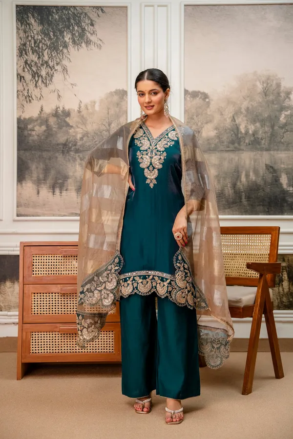 Dark_Rama_Green_Tissue_Simar_Kurta_Pant_Set