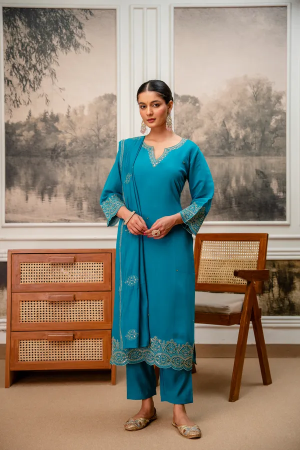Teal_Embroidered_Straight_Kurta_Set_For_Women