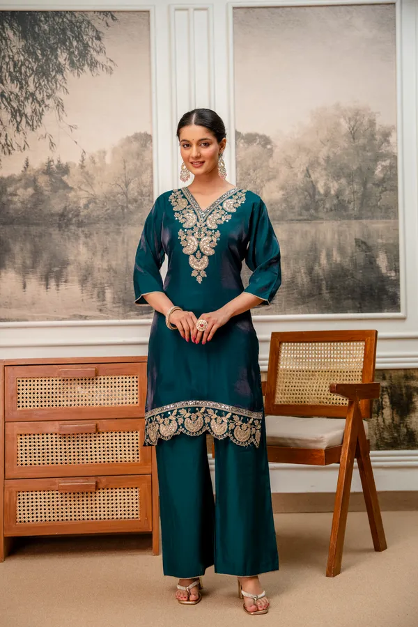 Teal_Embroidered_Straight_Kurta_Set_For_Women