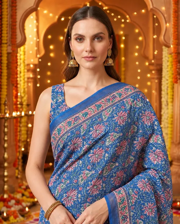 Maheshwari_Silk_Saree_With_Handblock_Print_Royal_Blue
