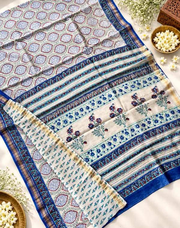 Neehar_Jaipur_Neel_Pushp_Maheshwari_Silk_Saree_Blue