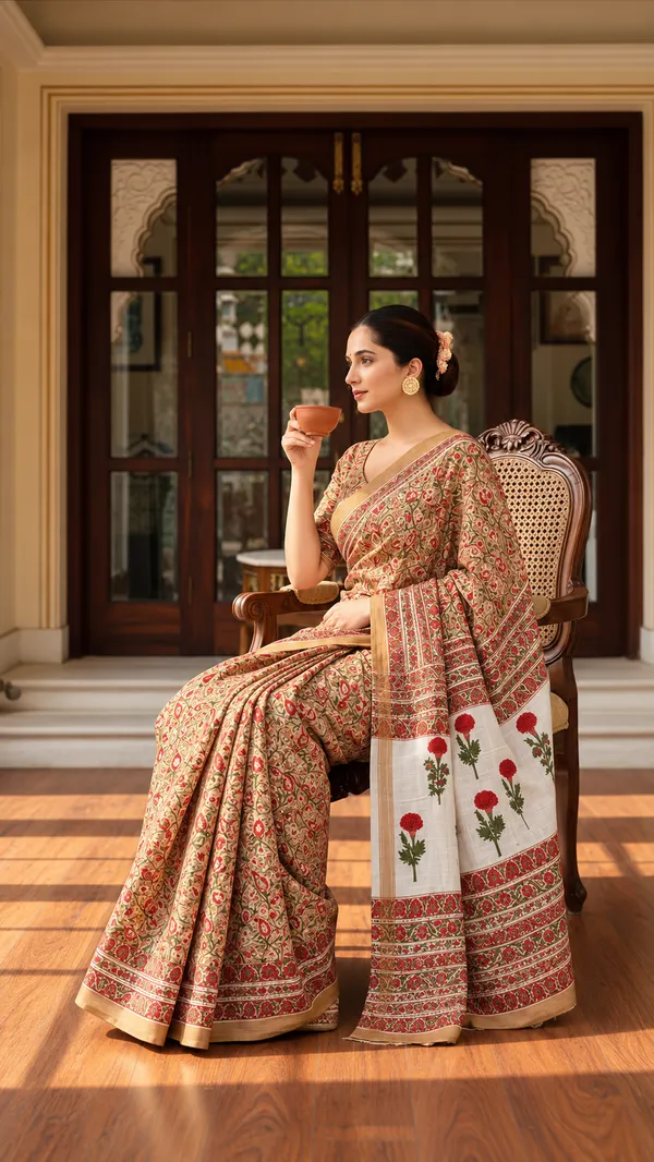 Neehar_Jaipur_Gulbahar_Maheshwari_Silk_Saree_Mustard_Beige