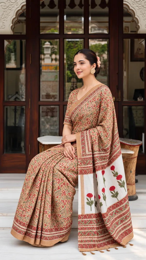 Neehar_Jaipur_Gulbahar_Maheshwari_Silk_Saree_Mustard_Beige