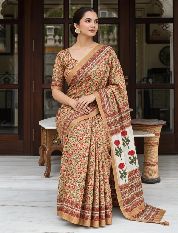 Neehar_Jaipur_Gulbahar_Maheshwari_Silk_Saree_Mustard_Beige