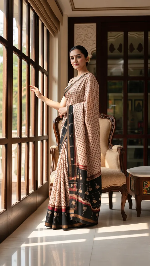 Neehar_Jaipur_Shahi_Kamal_Maheshwari_Silk_Saree_Cream_Beige