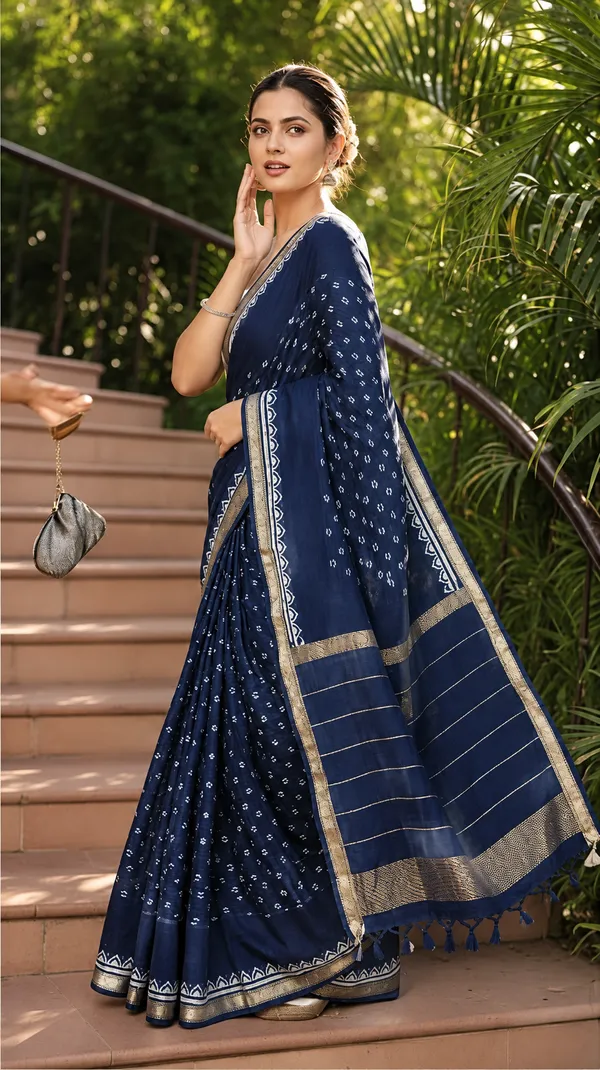 Neehar_Jaipur_Neel_Zariya_Maheshwari_Silk_Saree_Navy_Blue_Indigo