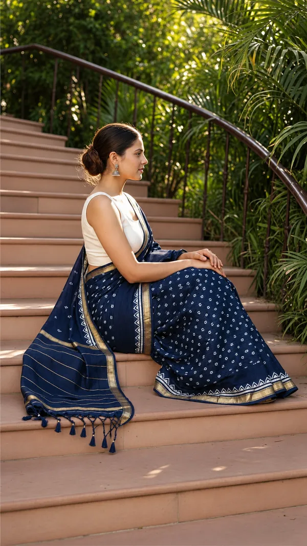Neehar_Jaipur_Neel_Zariya_Maheshwari_Silk_Saree_Navy_Blue_Indigo