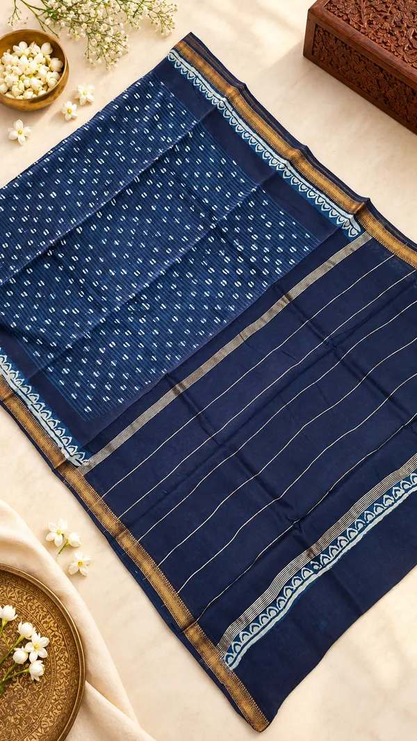 Neehar_Jaipur_Neel_Zariya_Maheshwari_Silk_Saree_Navy_Blue_Indigo