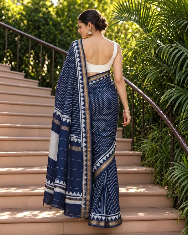 Neehar_Jaipur_Indigo_Moon_Maheshwari_Silk_Saree_Royal_Indigo_Blue