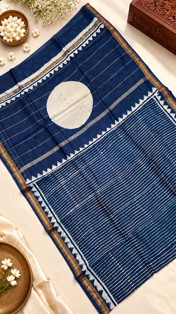 Neehar_Jaipur_Indigo_Moon_Maheshwari_Silk_Saree_Royal_Indigo_Blue