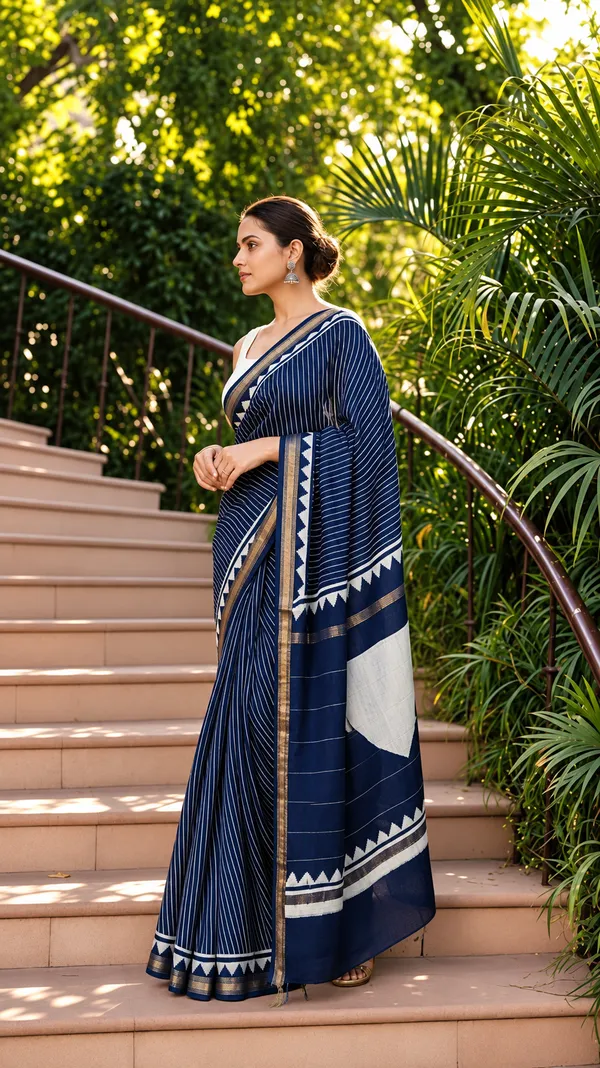 Neehar_Jaipur_Indigo_Moon_Maheshwari_Silk_Saree_Royal_Indigo_Blue