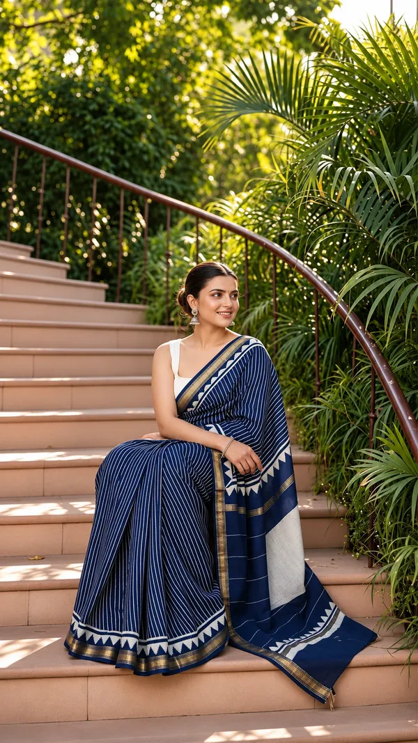 Neehar_Jaipur_Indigo_Moon_Maheshwari_Silk_Saree_Royal_Indigo_Blue